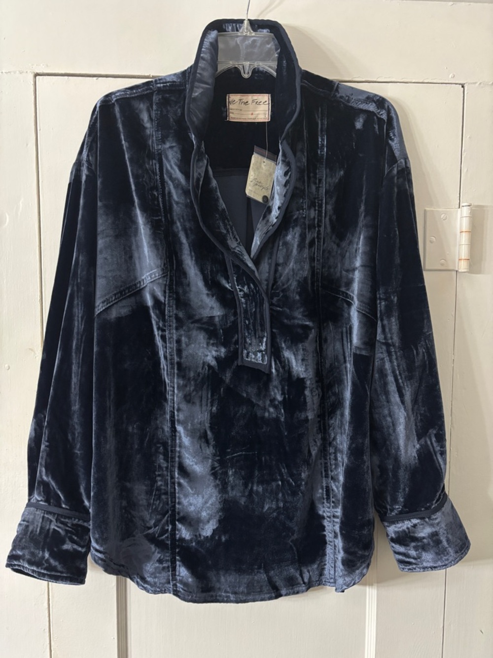 Free People We The Free Luxy Solid Velvet Navy Blue Oversized Blouse